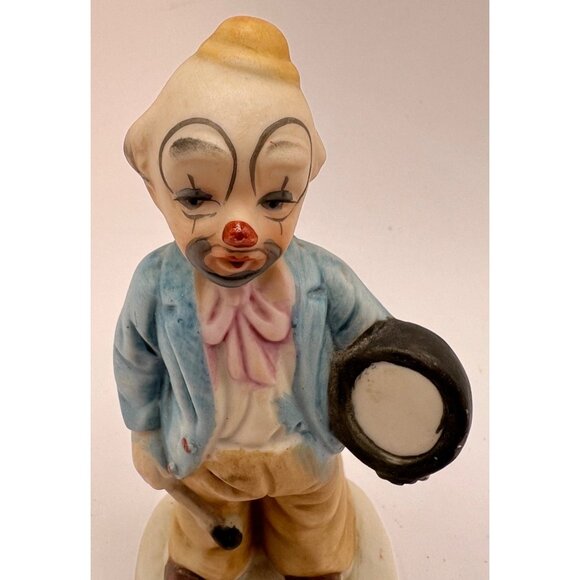 Vtg Porcelain Sad Hobo Clown Figurine With Drum - Picture 3 of 6